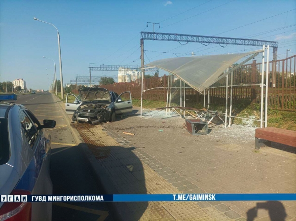 Из-за кошки водитель Rover разнес остановку в Минске Из-за кошки водитель Rover разнес остановку в Минске