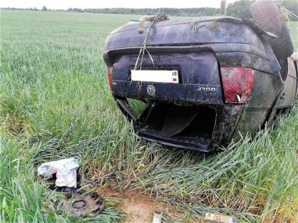 Мать ребенка во время движения решила поднять игрушку - Volkswagen вылетел в кювет