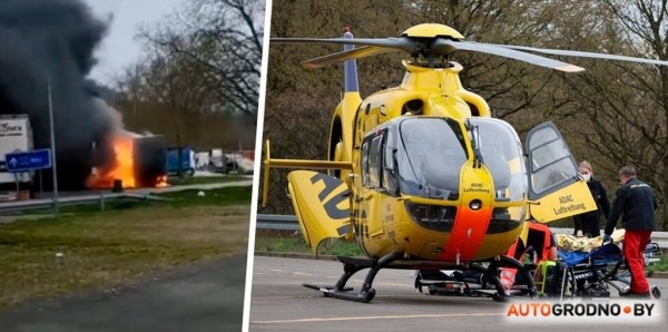 В Германии загорелся и взорвался грузовик с водителем из Беларуси. Его экстренно увезли на вертолете