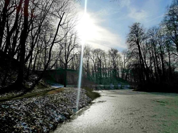 Встретились зима и весна. В парке в Высоком можно застать обе поры года (Брестская область)