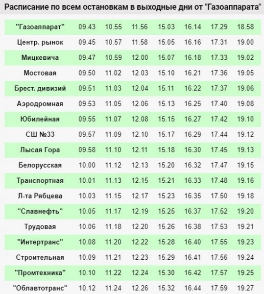 Расписание движения автобусов по маршруту № 49 в Бресте