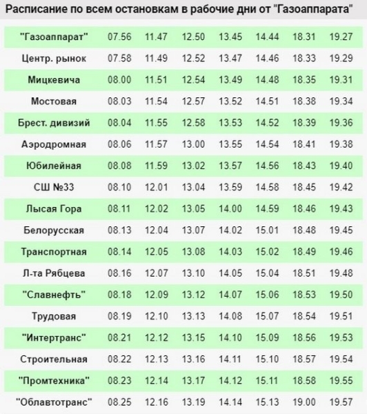 Расписание движения автобусов по маршруту № 49 в Бресте